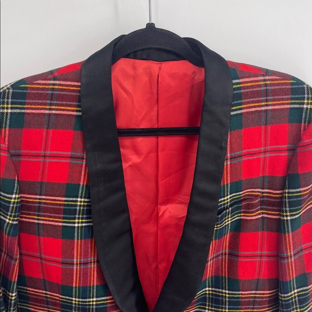 Vintage The Scotch House tartan plaid black satin detail single button blazer